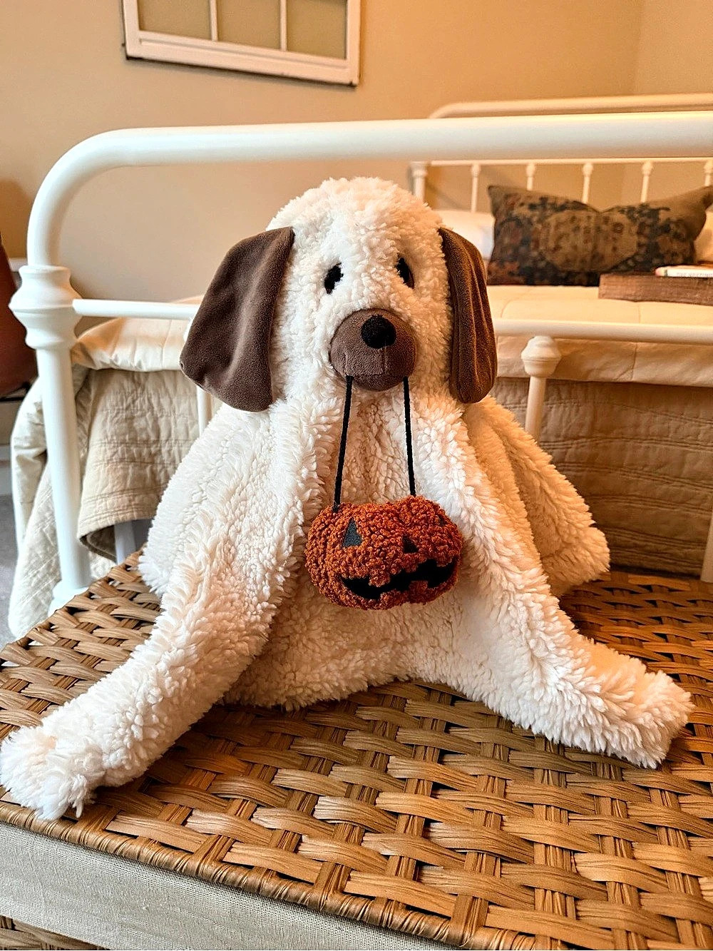 NWT Pottery Barn Gus the Ghost with Pumpkin Halloween Pillow